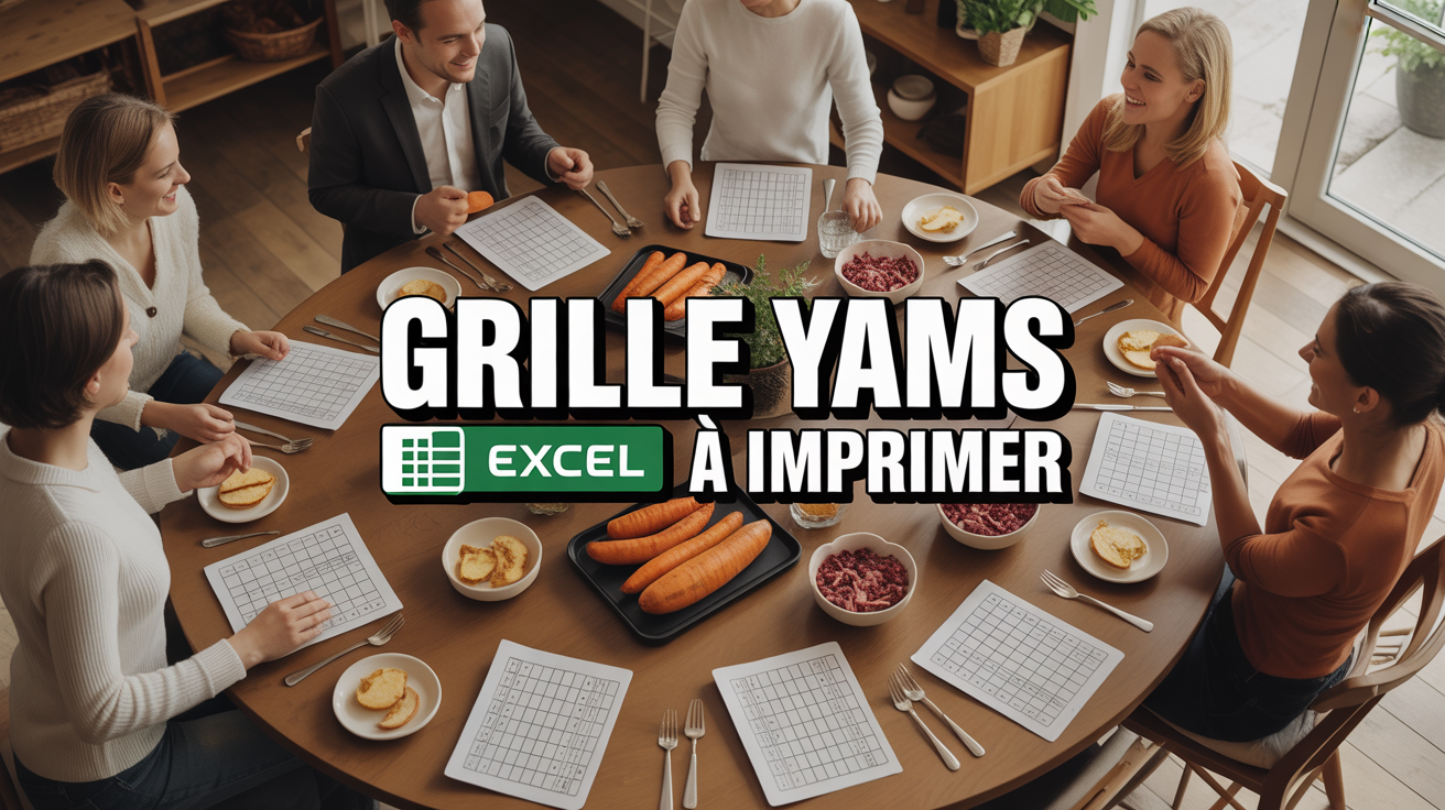 Fichier Excel pour grille Yams à imprimer – le téléchargement immédiat et sans erreur Vue table avec grilles Excel Yams et dés, ambiance jeu