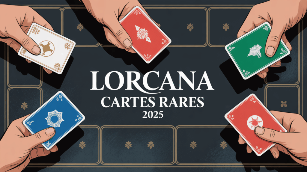 Carte Lorcana la plus chère en 2025 : records, explications et conseils Tapis jeu Lorcana, cartes brillantes, ambiance collection