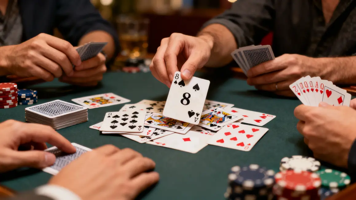 Règle du 8 américain : les règles, astuces et variantes pour jouer vite et mieux chaque partie joueurs prennent cartes 8 américain sur table