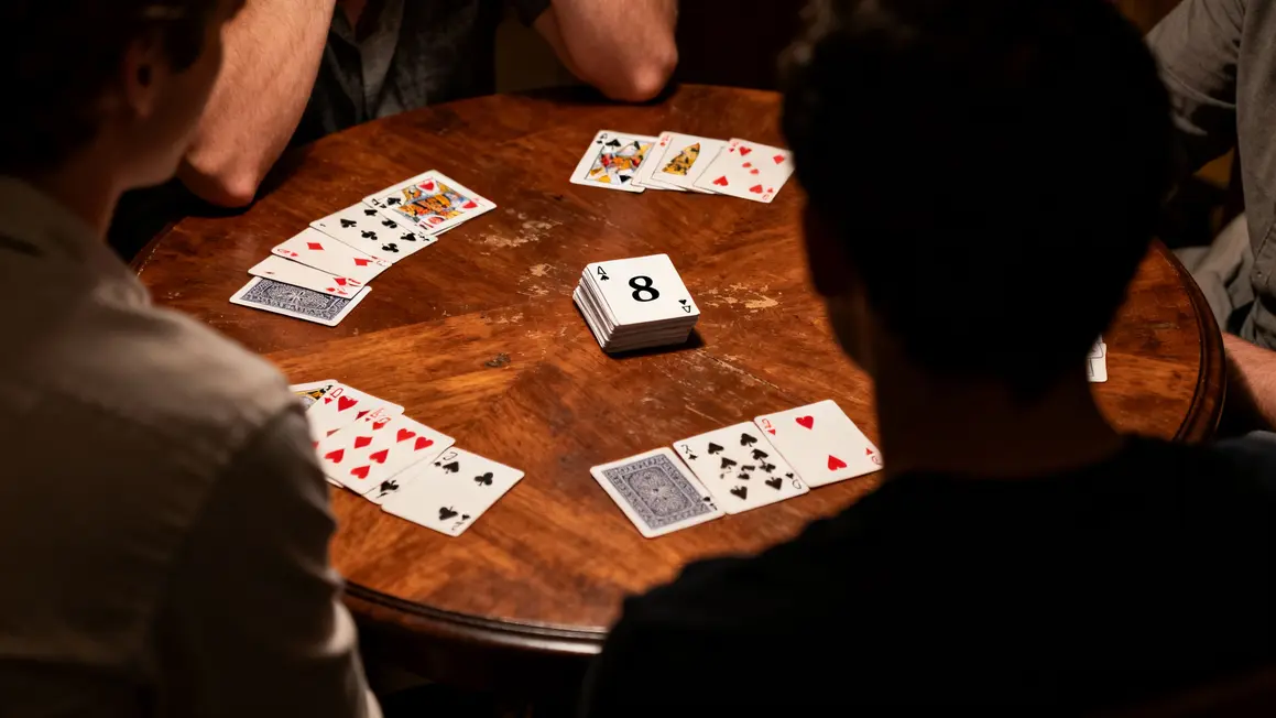 Règle du 8 américain : astuces pour jouer et personnaliser vos parties Cartes de 8 américain sur table vue jeu