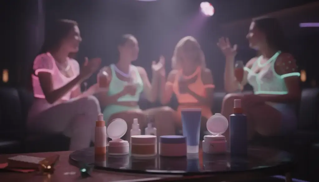 Blacklight et rétinol : risques cutanés et astuces pour une routine safe Soirée club sous blacklight, crèmes et SPF sur table
