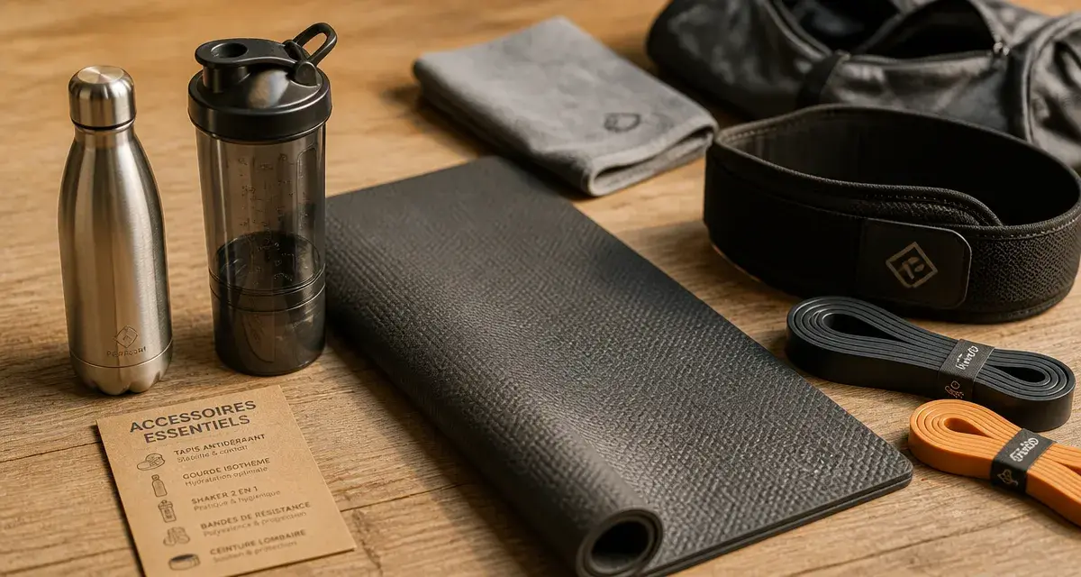 Accessoires de sport : 3 critères pour choisir votre équipement et optimiser vos séances Accessoire pour sport : tapis antidérapant, gourde et ceinture lombaire