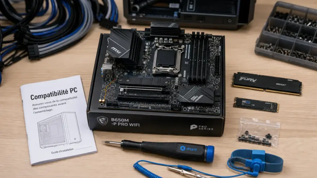 PC gamer à monter soi-même : choisir les composants, brancher les câbles et réussir le premier démarrage Comment monter un pc gamer : carte mère et SSD sur établi, câbles et boîtier ouvert