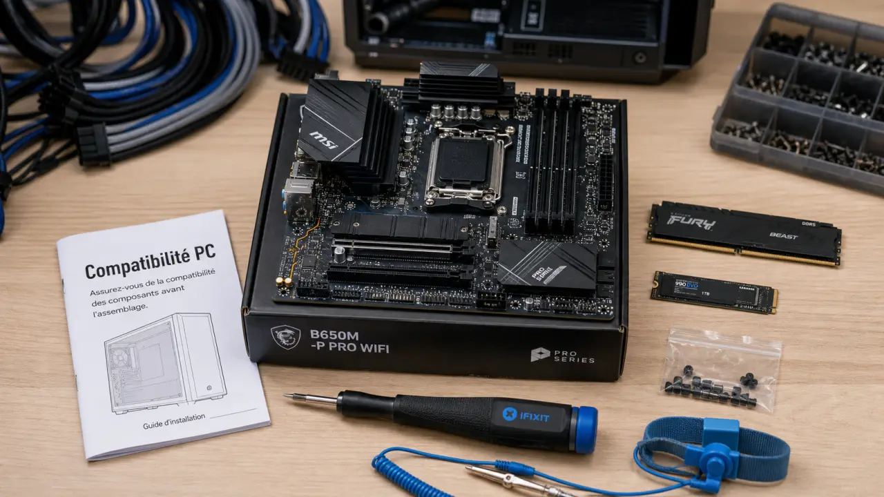 PC gamer à monter soi-même : choisir les composants, brancher les câbles et réussir le premier démarrage Comment monter un pc gamer : carte mère et SSD sur établi, câbles et boîtier ouvert