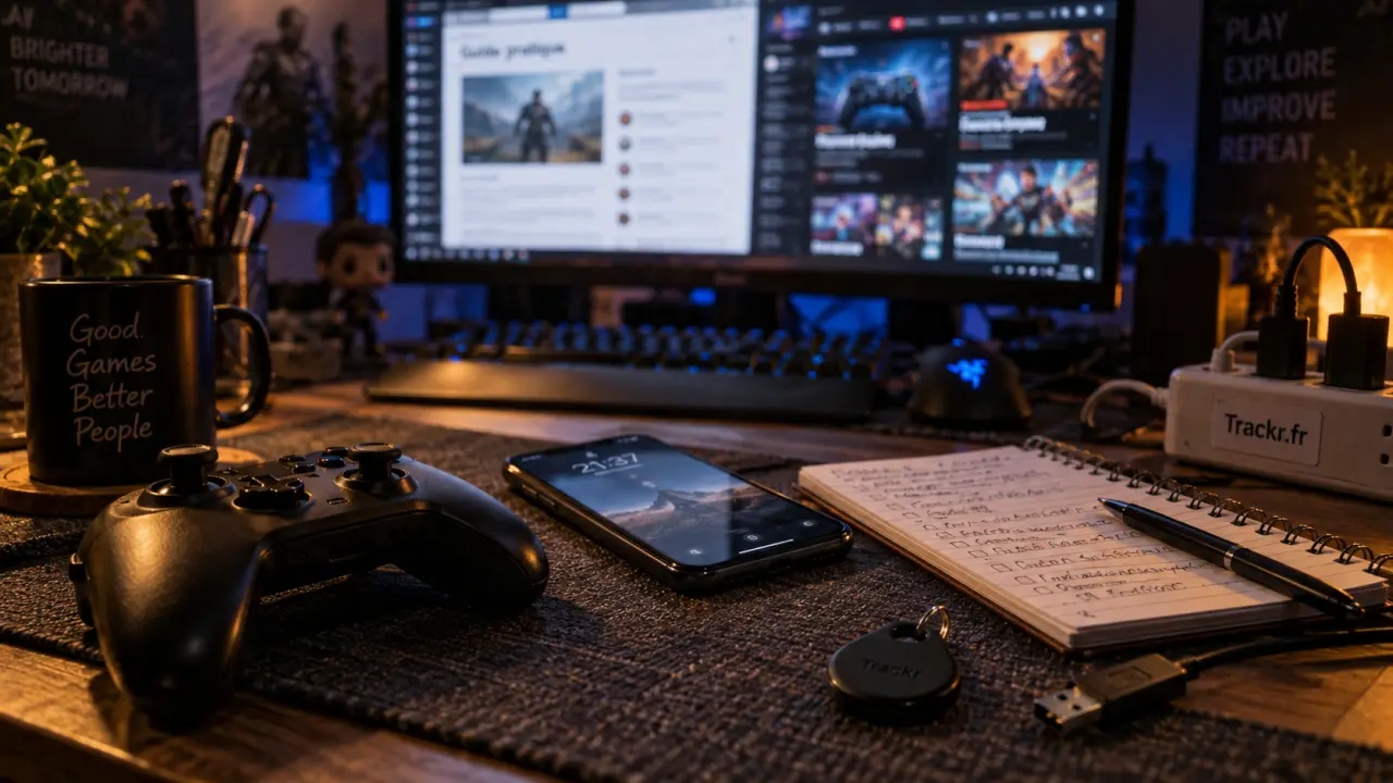 Trackr.fr jeux vidéo : une veille gaming qui relie actualités, guides et sécurité trackr.fr jeux vidéo : manette, smartphone et guide sécurité gaming